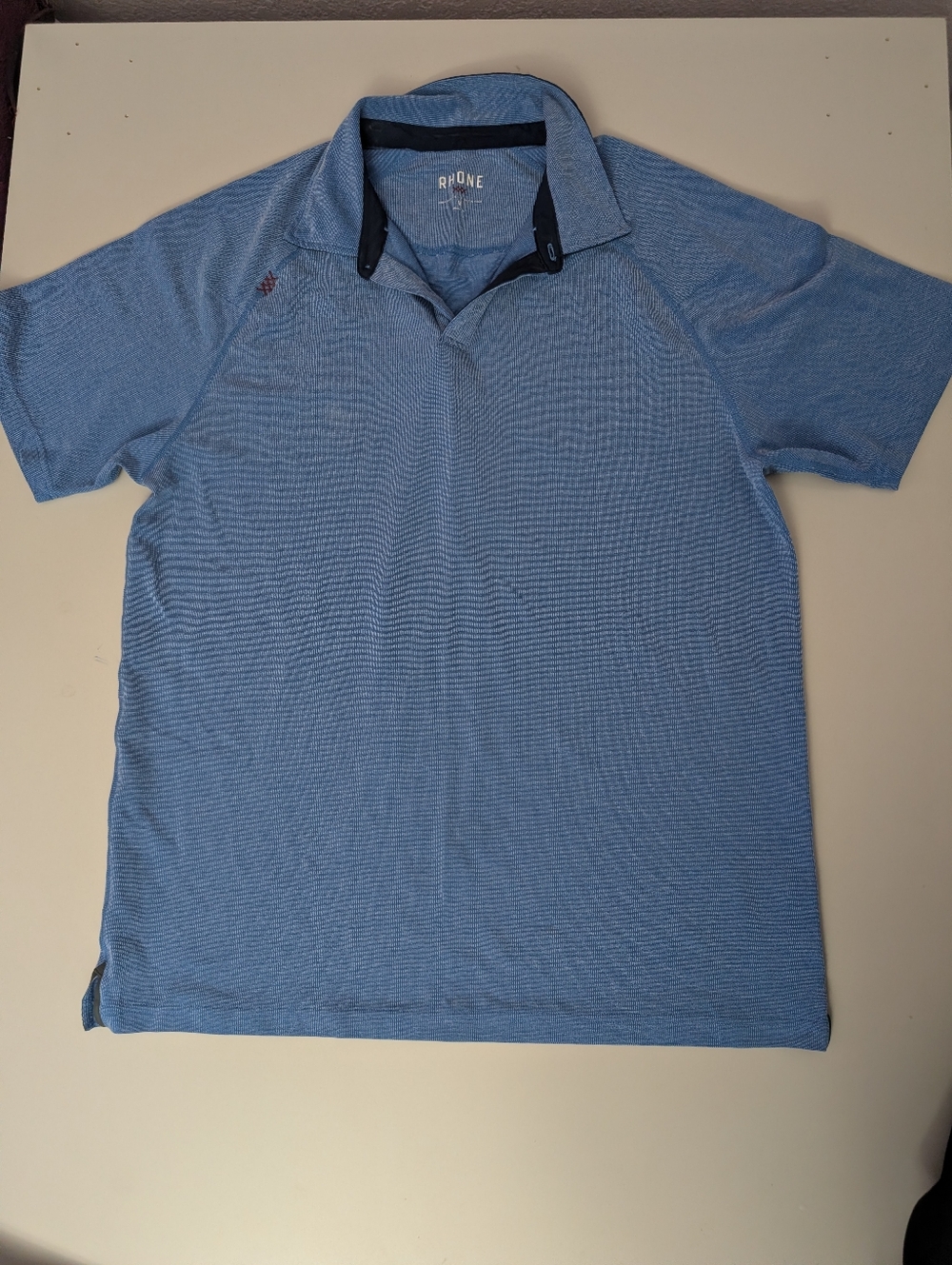RHONE Men's Light Blue Performance Polo with Contrast Trim